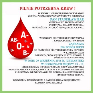 pilnie potrzebna krew