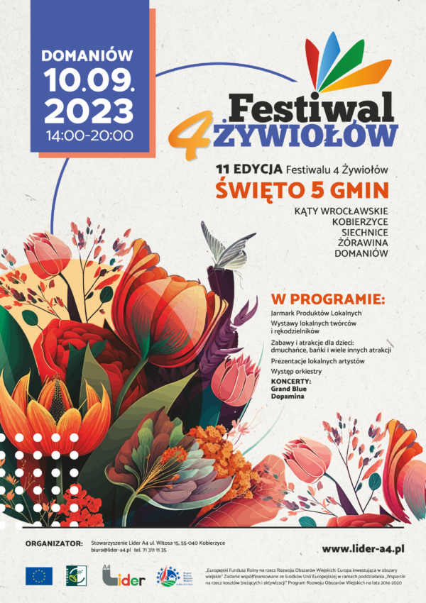 Zaproszenie na Festiwal 4 Żywiołów 2023 w Domaniowie